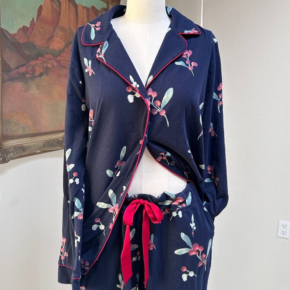 Berry Floral Pajama Set Button Front Lounge Sleepwear Women L Soma
